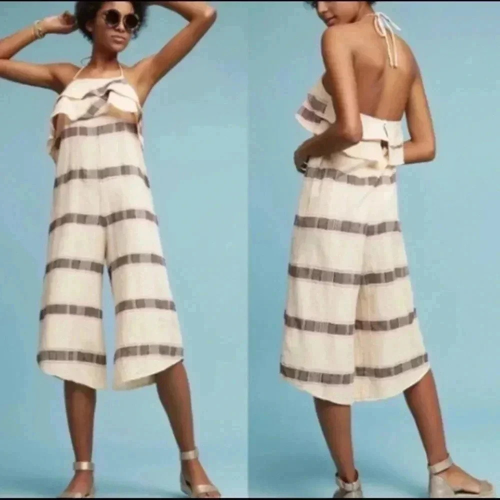 Anthropologie Saturday Sunday Marina halter ruffle jumpsuit romper medium